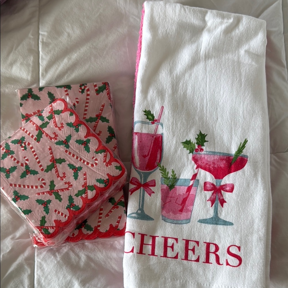 Marshalls Festive Cheers Kitchen Towel Set - White and Pink